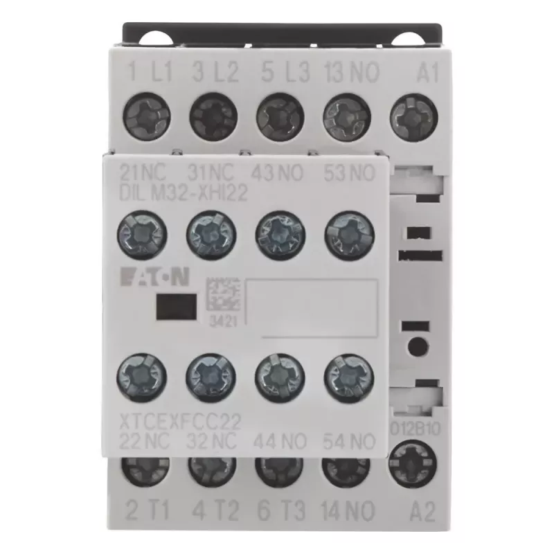 Eaton DILM12-32(24VDC) galios kontaktorius, 3 polių, 12 A, 24 V DC ritė, 1 NO + 2 NC, varžtiniai gnybtai, IP20, DIN bėgelio / varžtinis montavimas 276950