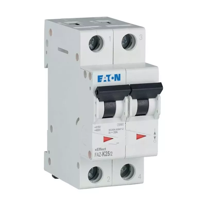 EATON FAZ-K25/2 automatinis miniatiūrinis grandinės pertraukiklis (MCB), K charakteristika, 25 A, 2 polų, 10 kA 278800