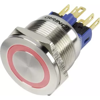 TRU COMPONENTS 1303040 GQ22S-11E/R/12V apsauginis nuo vandalizmo mygtukas, momentinis, 1 NO, 250 V AC, 3 A, raudonas žiedinis apšvietimas 12 V DC, IP65, 22 mm montavimas