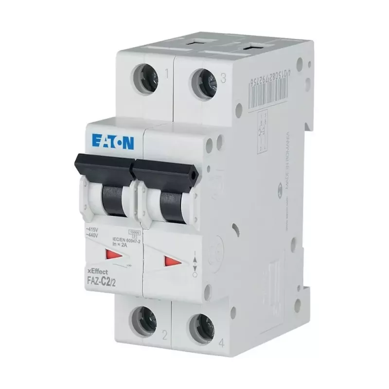 Eaton FAZ-C2/2 miniatiūrinis automatinis jungiklis (MCB), 2 A, 2 polių, C charakteristikos, 230/400 V AC, 10 kA 278748