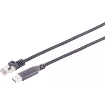S CONN MAXIMUM CONNECTIVITY USB-A į RJ45 Gigabit Ethernet adapterio kabelis, 10 m, aliuminis, juodas 14-52075