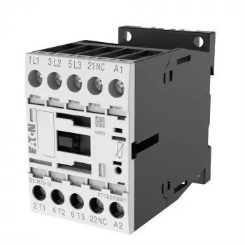 Eaton DILM15-01 24VDC 3 polių kontaktorius, 1 NC pagalbinis kontaktas, 15 A AC-3, DIN bėgelis / varžtinis tvirtinimas 290108