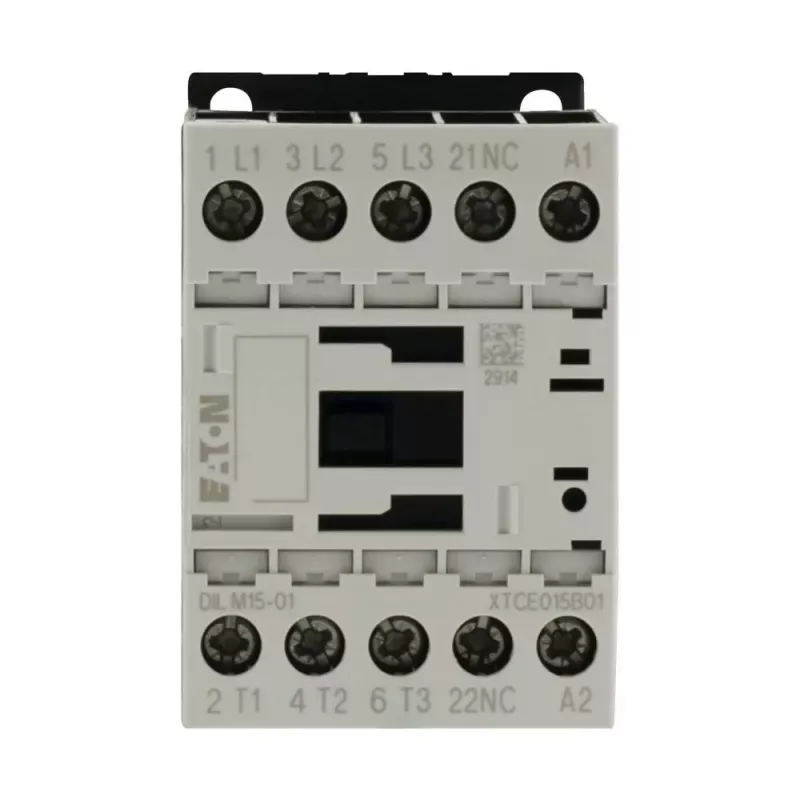 Eaton DILM15-01 24VDC 3 polių kontaktorius, 1 NC pagalbinis kontaktas, 15 A AC-3, DIN bėgelis / varžtinis tvirtinimas 290108