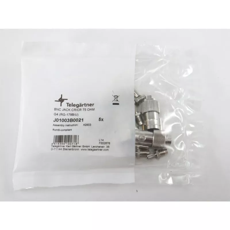 Telegärtner BNC kabelio lizdas, crimp G04, 75 omų, RG-179B/U, 5 vnt. J01003B0021