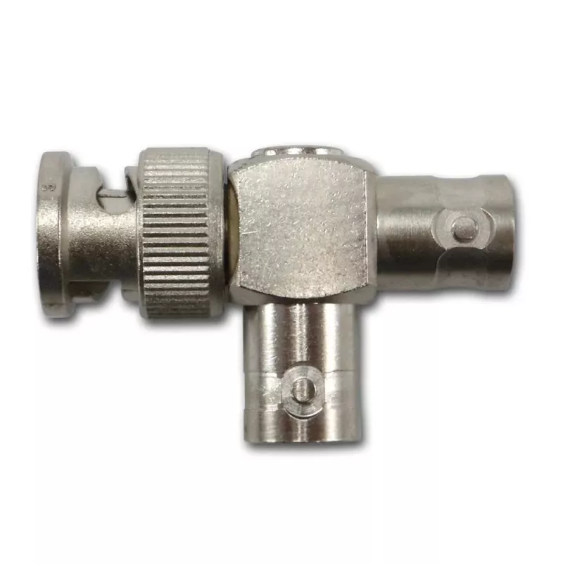 Telegärtner BNC T-adapteris, BNC male į 2x BNC female, 50 Ohm, nikelis/auksas J01004A0616