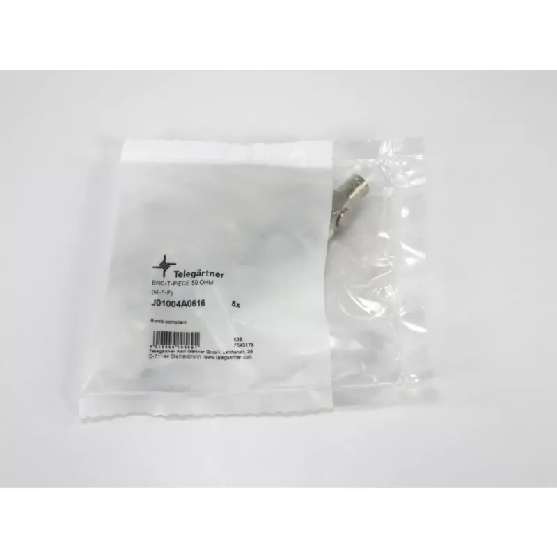 Telegärtner BNC T-adapteris, BNC male į 2x BNC female, 50 Ohm, nikelis/auksas J01004A0616