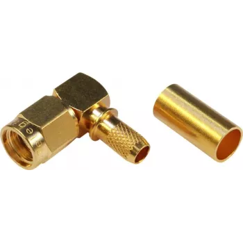 TELEGÄRTNER SMA atvirkštinės poliarizacijos kištukas, stačiu kampu, 50 Ohm, crimp/lituoti, auksuotas, J01150R0031
