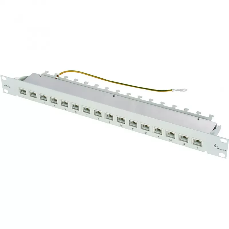 TELEGÄRTNER MPP16-HS 16 prievadų modulinė komutacinė panelė, 1U, šviesiai pilka RAL 7035 J02022A0050