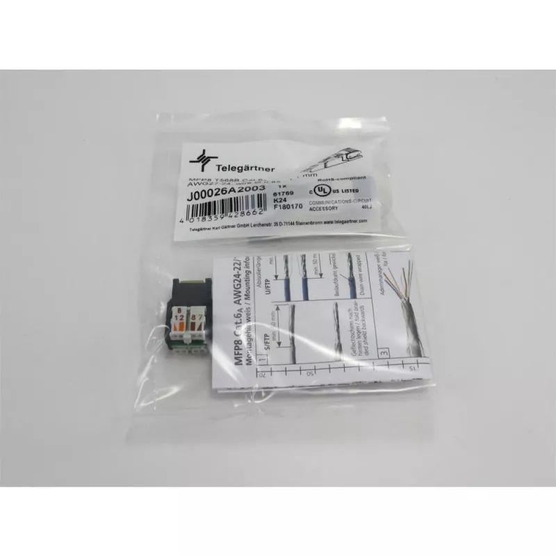 TELEGÄRTNER DataVoice Office Cat.6A ekranuotas RJ45 lauke montuojamas kištukas, 5-9 mm J00026A2003