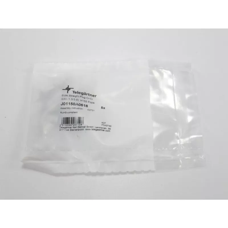 Telegärtner SMA tiesus kištukas crimp G30 (1,5/3,8), H 155, Low Loss 1,4/3,8 crimp/crimp koaksialinis jungtis J01150A0618
