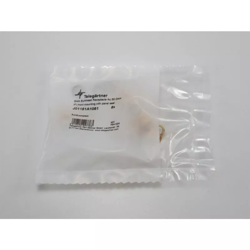 Telegärtner SMA korpuso lizdas, priekinio montavimo, sandarinimo žiedas, Z27, auksuotas, 5 vnt. (J01151A1081)