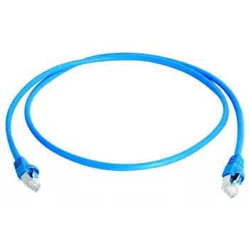 TELEGÄRTNER 100008091 RJ45 komutacinis kabelis, CAT 6a S/FTP, mėlynas, atsparus liepsnai, su apsauga nuo perlenkimo, 1 m