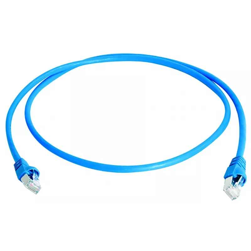 TELEGÄRTNER 100008091 RJ45 komutacinis kabelis, CAT 6a S/FTP, mėlynas, atsparus liepsnai, su apsauga nuo perlenkimo, 1 m