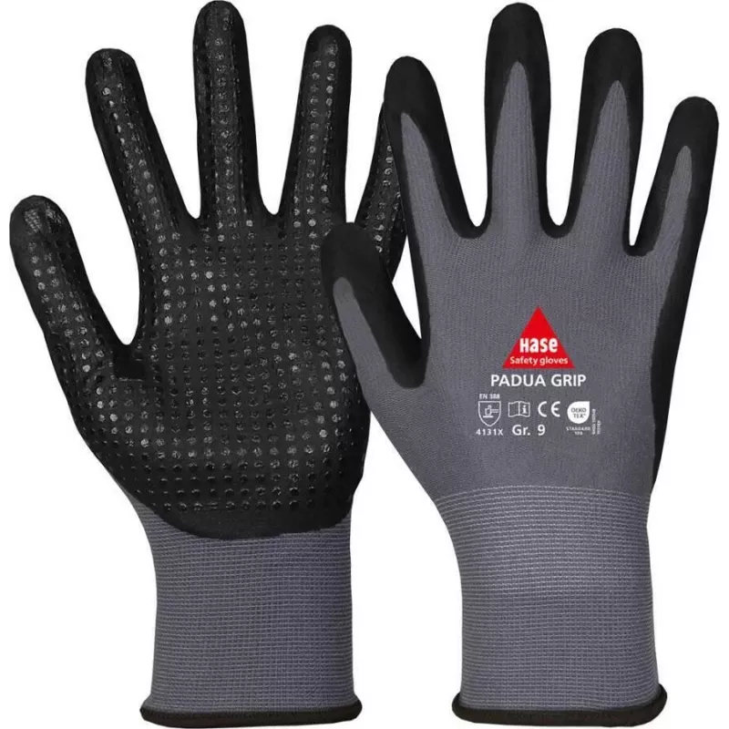 HASE SAFETY GROUP AG 508150 9 nylono nitrilo putų dengtos darbo pirštinės, 9 dydis, pilkos/juodos