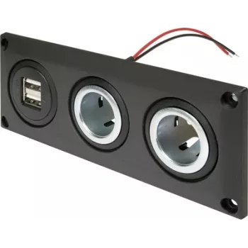 ProCar 67326500 įleidžiamas 12V/24V maitinimo lizdas su USB įkrovimo prievadu, DIN/ISO 4165, 16A/8A, 5V/2.1A, juodas