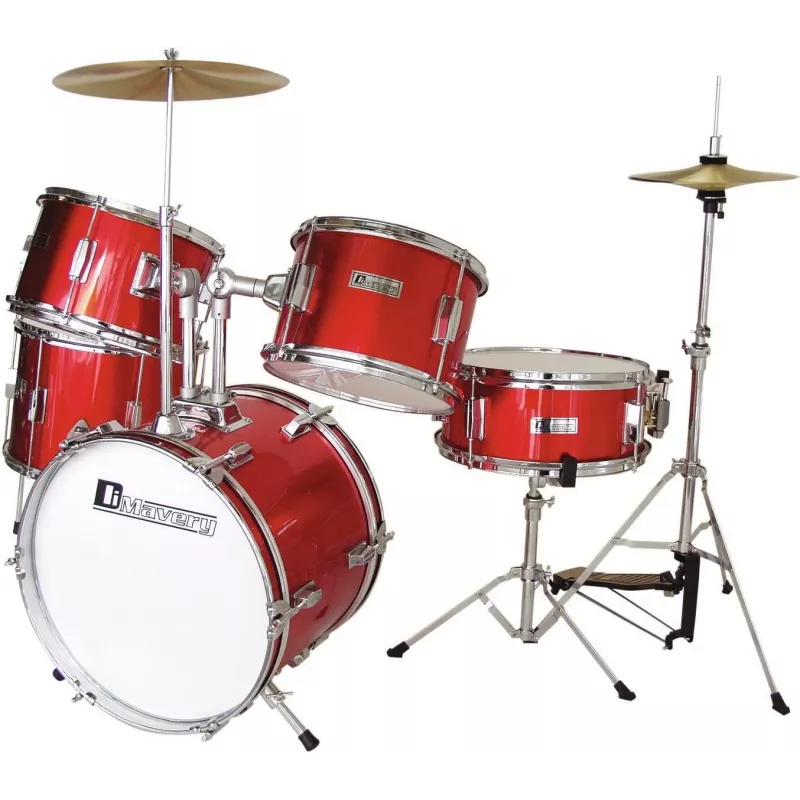 DIMAVERY JDS-305 vaikiškas būgnų rinkinys, raudonas (5 dalių, 16 inch bosinis būgnas, cimbolai, taburetė, lazdelės) 26001900