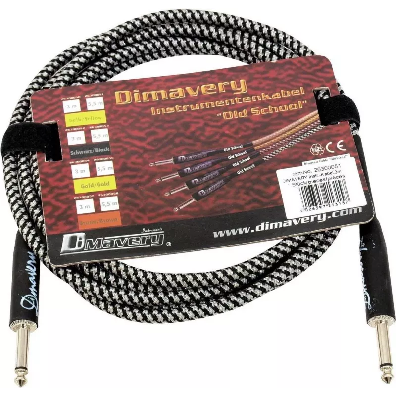 DIMAVERY instrumentinis kabelis 3 m, juodas/sidabrinis, nikeliuoti TS jack lizdai 26300051