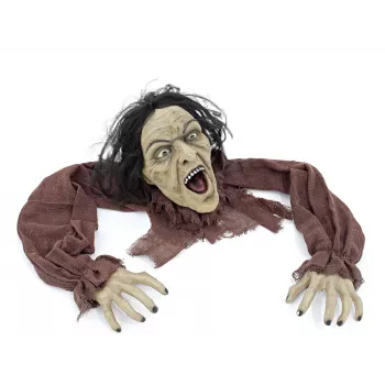 EUROPALMS Halloween šliaužianti figūra 140 cm su raudonomis LED akimis, jutikliu, klaikiais garsais, vidaus animatroninis rekvizitas 83314590