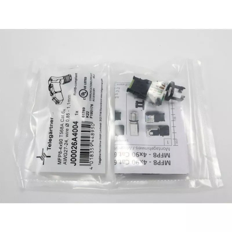 Telegärtner MFP8-4x90 Cat.6A lauke montuojamas RJ45 kištukas, T568A, ekranuotas, daugiakryptis J00026A4004
