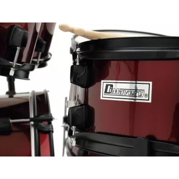 Dimavery DS-200 būgnų rinkinys, vyno raudonos spalvos, su bosinio būgno pedalu ir lėkštėmis