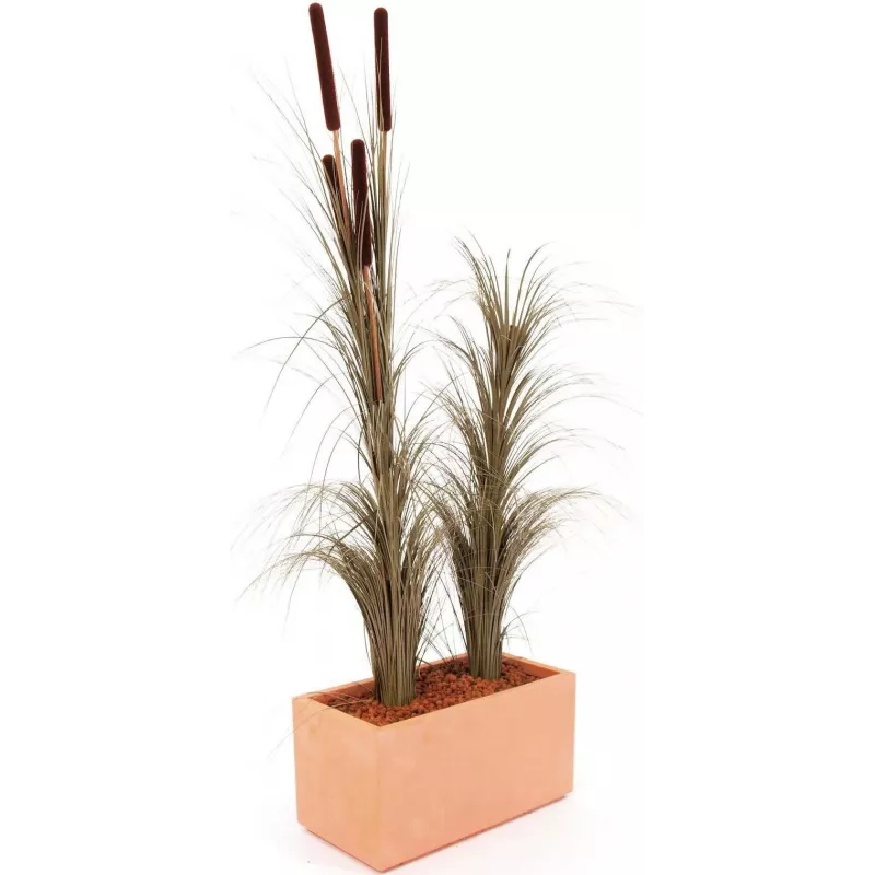 EUROPALMS Dirbtinė nendrių žolė su šiurkščiaisiais šiurkščiaisiais augalais, tamsiai ruda, 152 cm, 82505857
