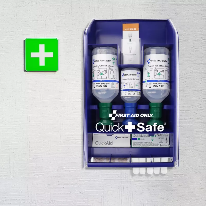 First Aid Only Quick+ Safe DIN EN 15154-4 pirmosios pagalbos vaistinėlė, mėlyna, tvirtinama prie sienos, ABS plastikas, DIN 13157 užpildas P-44026 00