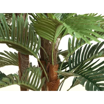 EUROPALMS Kentia Palm dirbtinis augalas, 150 cm, 3 natūralaus medžio kamienai, 21 tekstilės lapas, juodas plastikinis vazonas 82511366