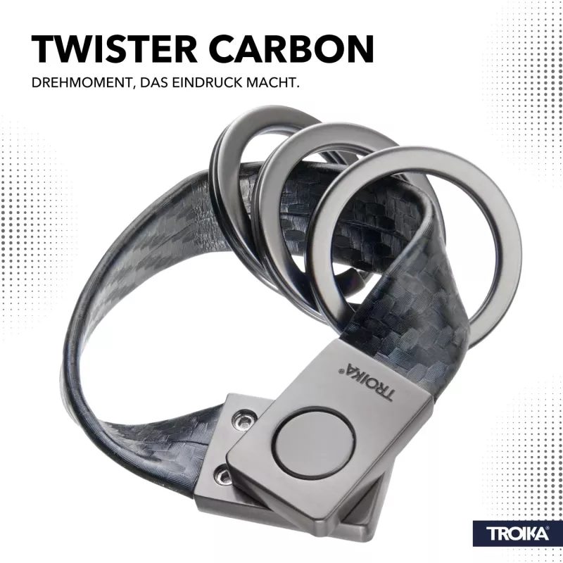 TROIKA TWISTER CARBON raktų pakabukas su traukimo ir sukimo mechanizmu, chromuotas metalas ir anglies pluoštas, 4 skeltukai KRG649/CB
