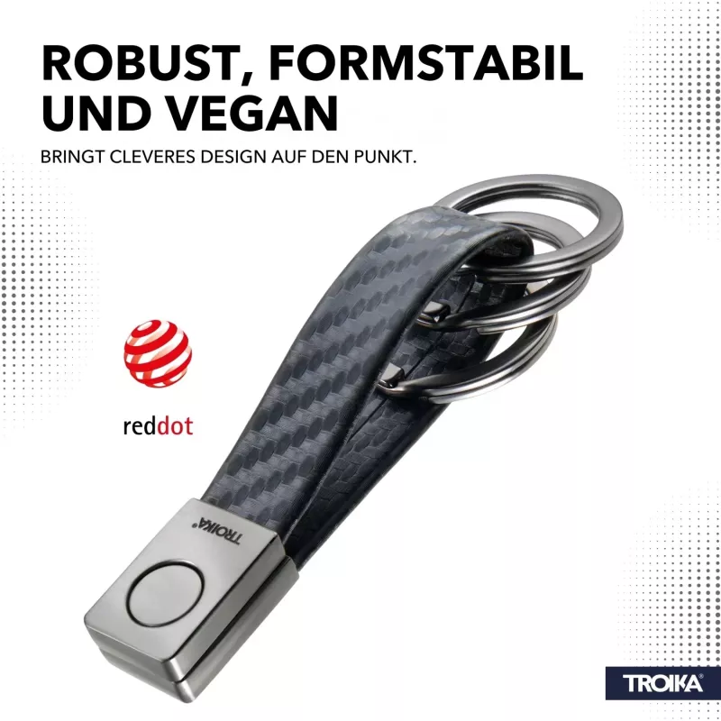TROIKA TWISTER CARBON raktų pakabukas su traukimo ir sukimo mechanizmu, chromuotas metalas ir anglies pluoštas, 4 skeltukai KRG649/CB