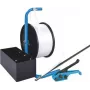 Banholzer & Wenz poliesterio pakavimo komplektas su mobiliuoju dozatoriumi, 19 mm x 600 m, su 1000 vielinėmis sagtims 17066