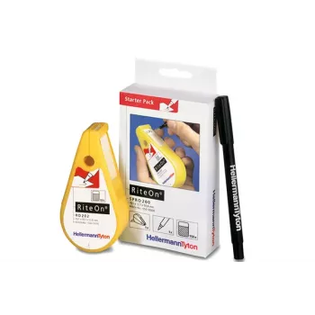HellermannTyton RiteOn pradinis rinkinys su užpildytais dozatoriais, 600 savaiminio laminavimo etikečių, baltos, 19 x 38 mm, su raudonu žymekliu 550-14010