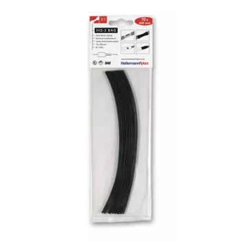 HellermannTyton HIS-3-BAG-1.5/0.5 3:1 šilumai susitraukiantis vamzdelis, juodas, nuo 1,5mm iki 0,5mm, 20cm, 10 vienetų 308-30151