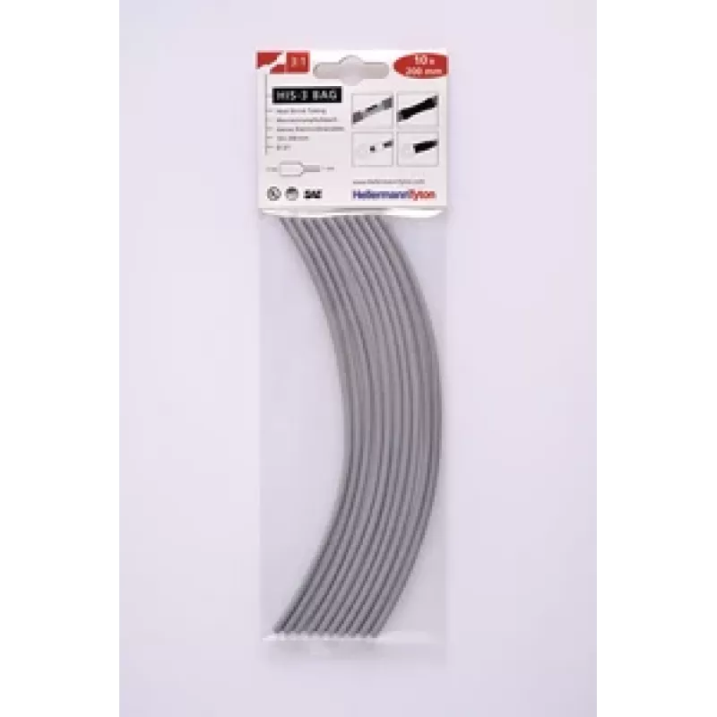 HellermannTyton HIS-3 Termiškai susitraukiantis vamzdelis 3:1, 3 mm/1 mm, pilkas, 10 vienetų 308-30313