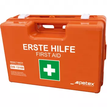 PETEX 43924035 DIN 13169 pirmosios pagalbos rinkinio dėžė, oranžinė, 350 x 140 x 240 mm