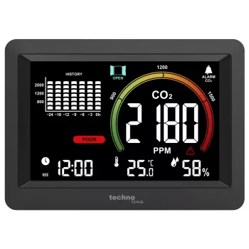 Technoline WL1028 CO2 monitorius oro kokybei su aliarmu, juodas