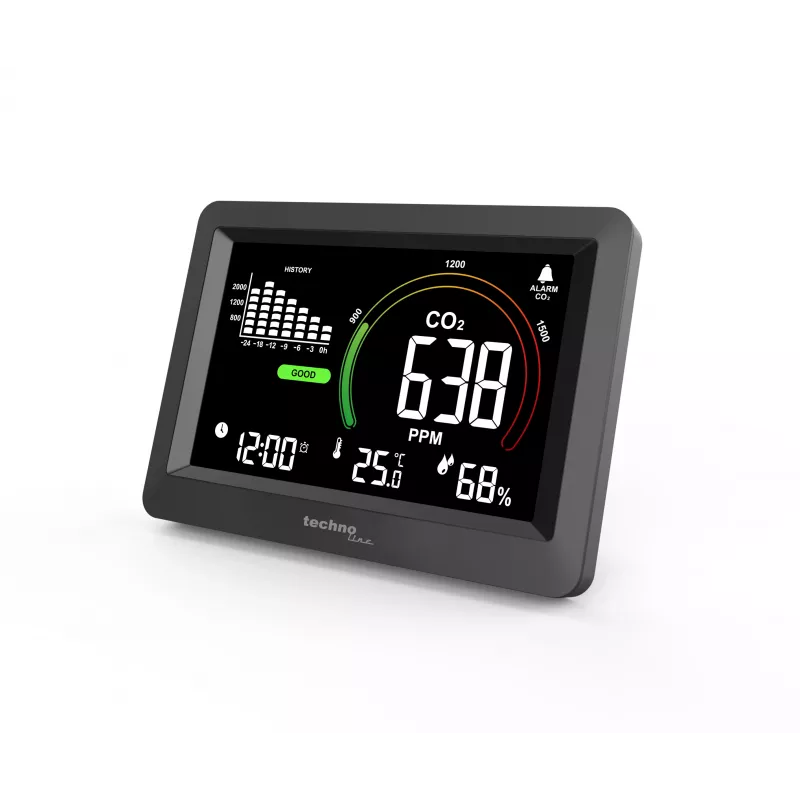 Technoline WL1028 CO2 monitorius oro kokybei su aliarmu, juodas