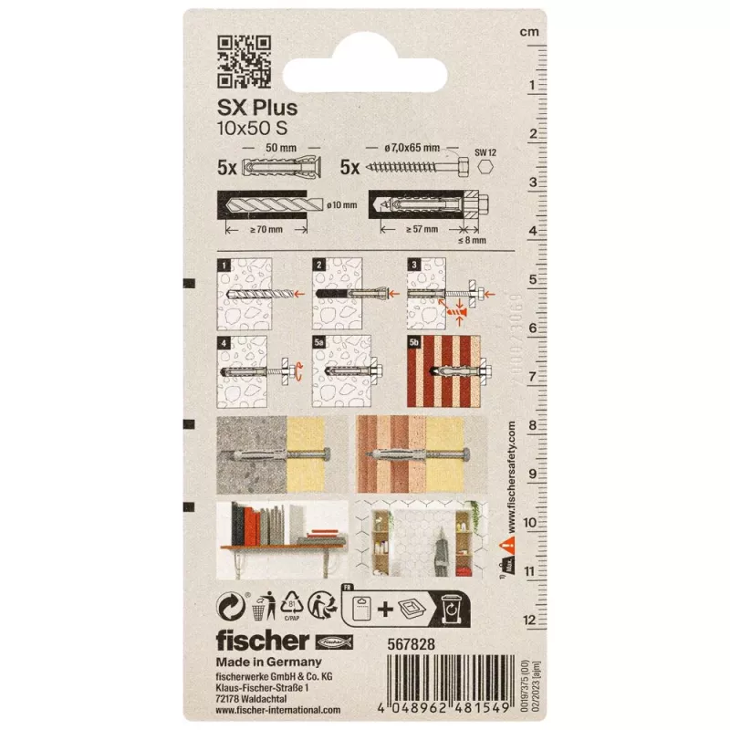 Fischer SX Plus tvirtinimo kaištis 10 x 50 mm, 5 vnt. 567828