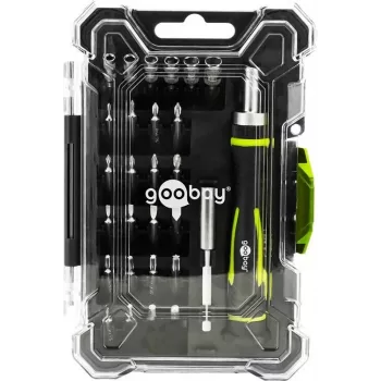GOOBAY TOOLS 77840 precizinių atsuktuvų rinkinys su 35 antgaliais, S2 plieno, aliuminio rankena, elektronikai