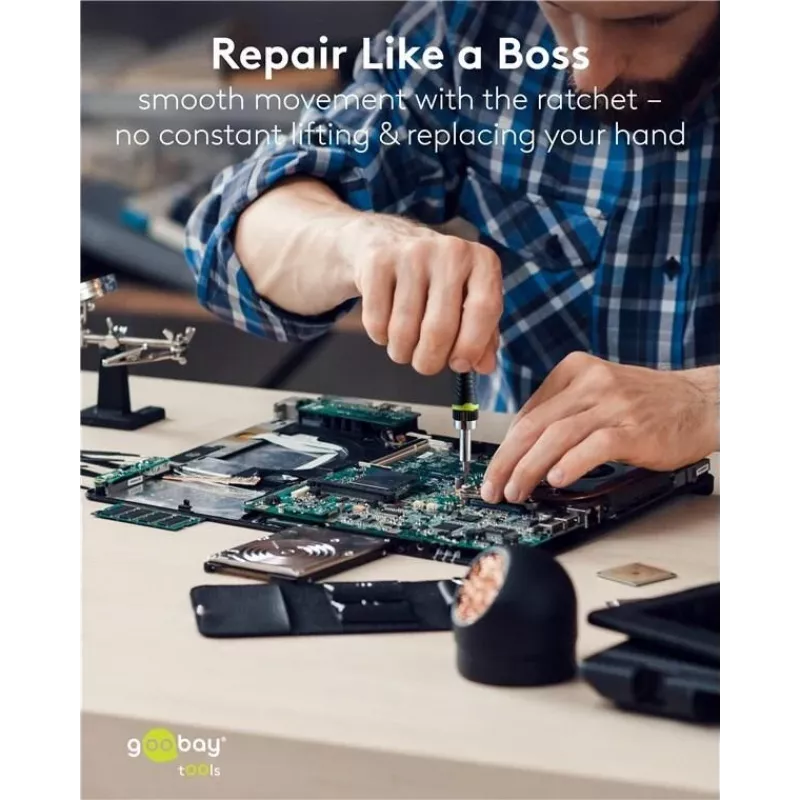 GOOBAY TOOLS 77840 precizinių atsuktuvų rinkinys su 35 antgaliais, S2 plieno, aliuminio rankena, elektronikai