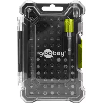 Goobay Tools 72 dalių antgalių rinkinys su magnetiniu greito keitimo laikikliu, S2 plieno antgaliai, 1/4 inch hex pavara, plokštieji, Phillips, Pozidriv, Torx, apsauginiai Torx, hex, apsauginiai hex, kvadratiniai, spanner, Tri-Wing, Torq-Set, 25 mm antgaliai 