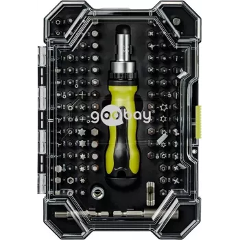 Goobay 100 dalių atsuktuvų antgalių rinkinys su 1/4 inch šešiabriauniais S2 plieno antgaliais ir magnetiniu antgalių laikikliu 77844