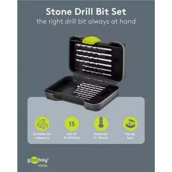 GOOBAY TOOLS 15 dalių mūro grąžtų rinkinys 4-12 mm su volframo karbido antgaliais ir dėklu 77849
