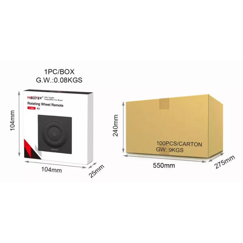 MiBoxer K3-W 2,4GHz dvigubai baltos spalvos LED nuotolinio valdymo pultas su sukamuoju jutikliniu ratuku