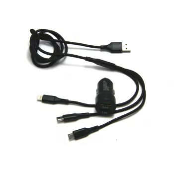 IWH dvigubas USB automobilinis įkroviklis 3-in-1 12/24V 3.4A juodas (19061)