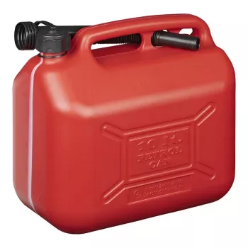 IWH 087695 10 L raudonas HDPE kuro kanistras su lanksčiu snapeliu ir apsauga nuo vaikų