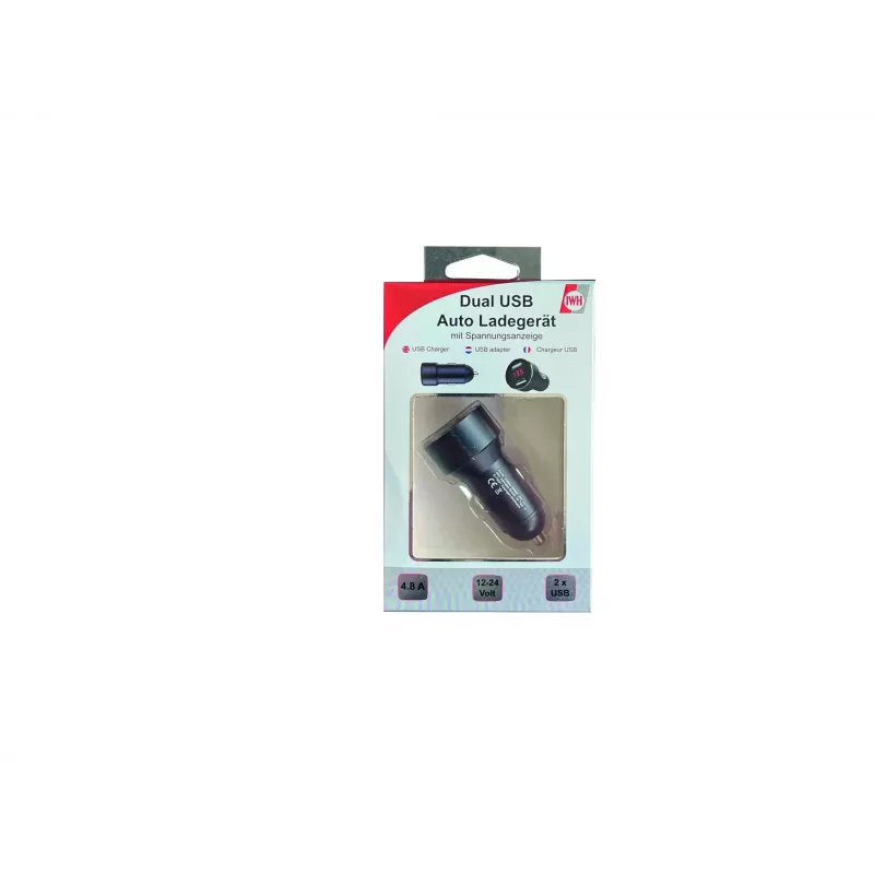 IWH dviejų USB prievadų automobilinis įkroviklis su įtampos rodymu 4,8A (019062)