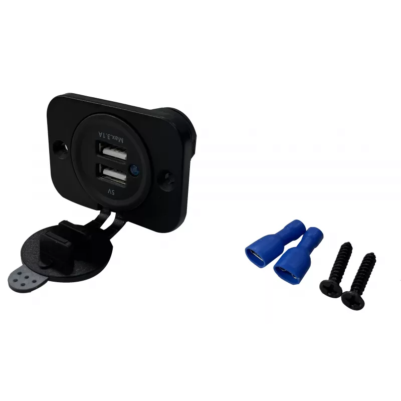 IWH USB dvigubas įleidžiamas lizdas 12/24V 2.1A 2x USB-A juodas 019006