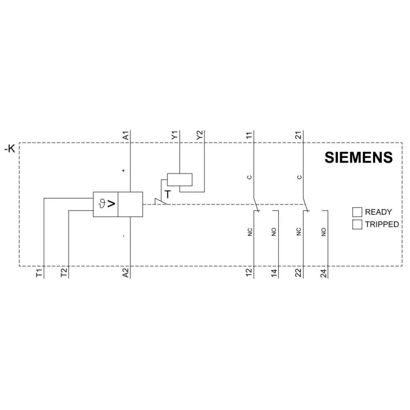Siemens SIRIUS 3RN2 termistoriaus variklio apsaugos relė 3RN2012-2BW30, 24 V AC/DC, 1 jutiklio grandinė, 1NO+1NC, varžtiniai gnybtai, DIN bėgelis