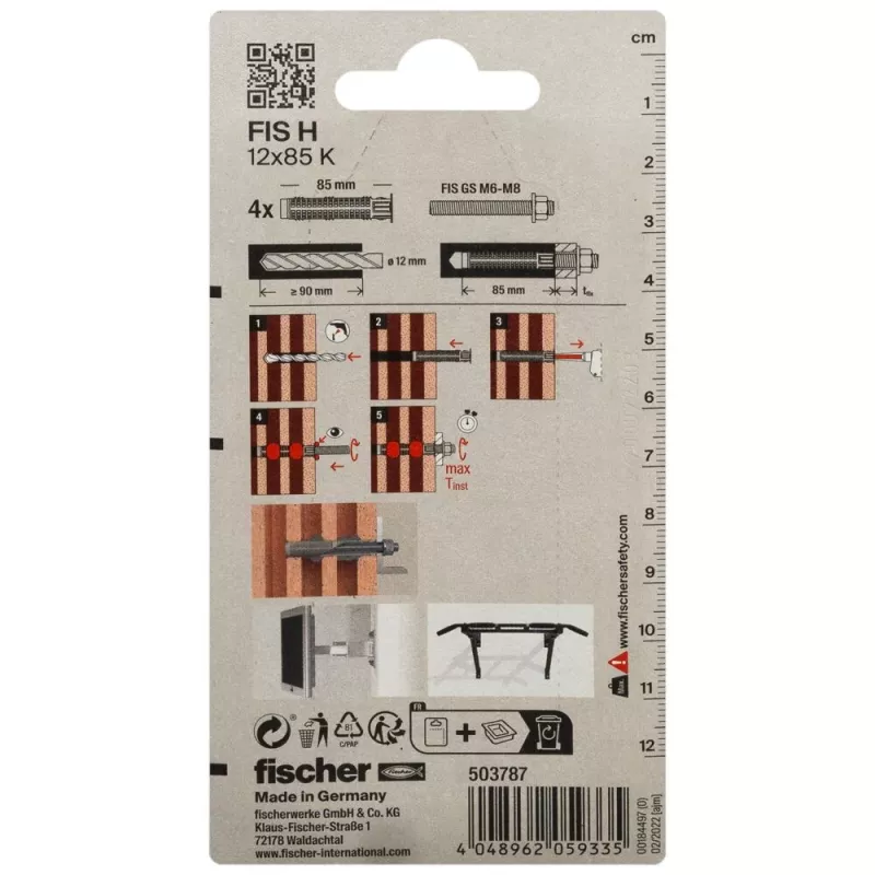 Fischer 503787 FIS H 12 x 85 K K NV injekcinio inkaro įvorė 85 mm 12 mm 1 rinkinys