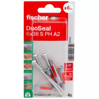 fischer DuoSeal 6 x 38 S PH TX A2 K NV sieninis kaištis su tarpine, 4 vnt. rinkinys 557731